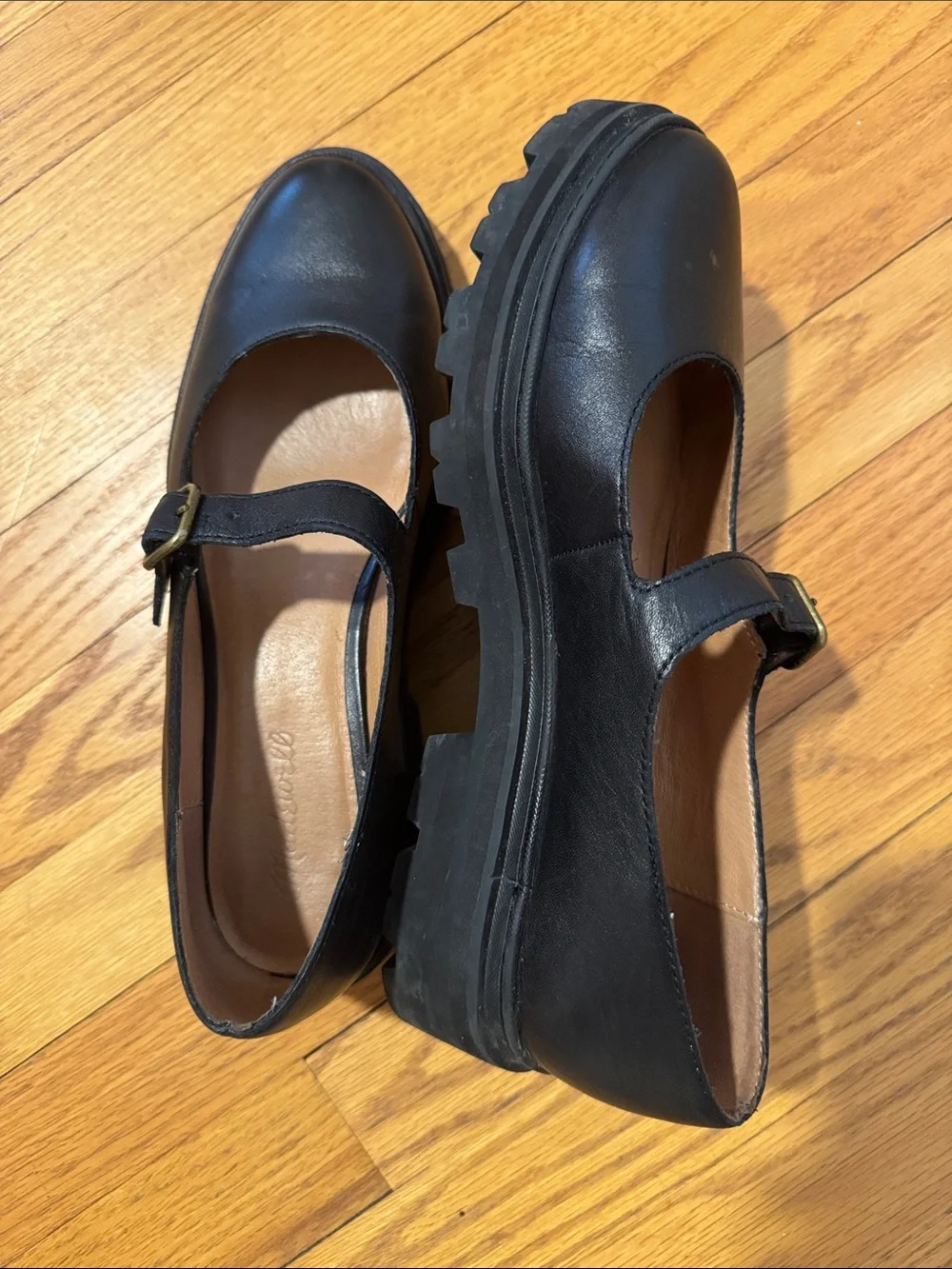 Madewell Black Leather Mary Jane Platform Loafers